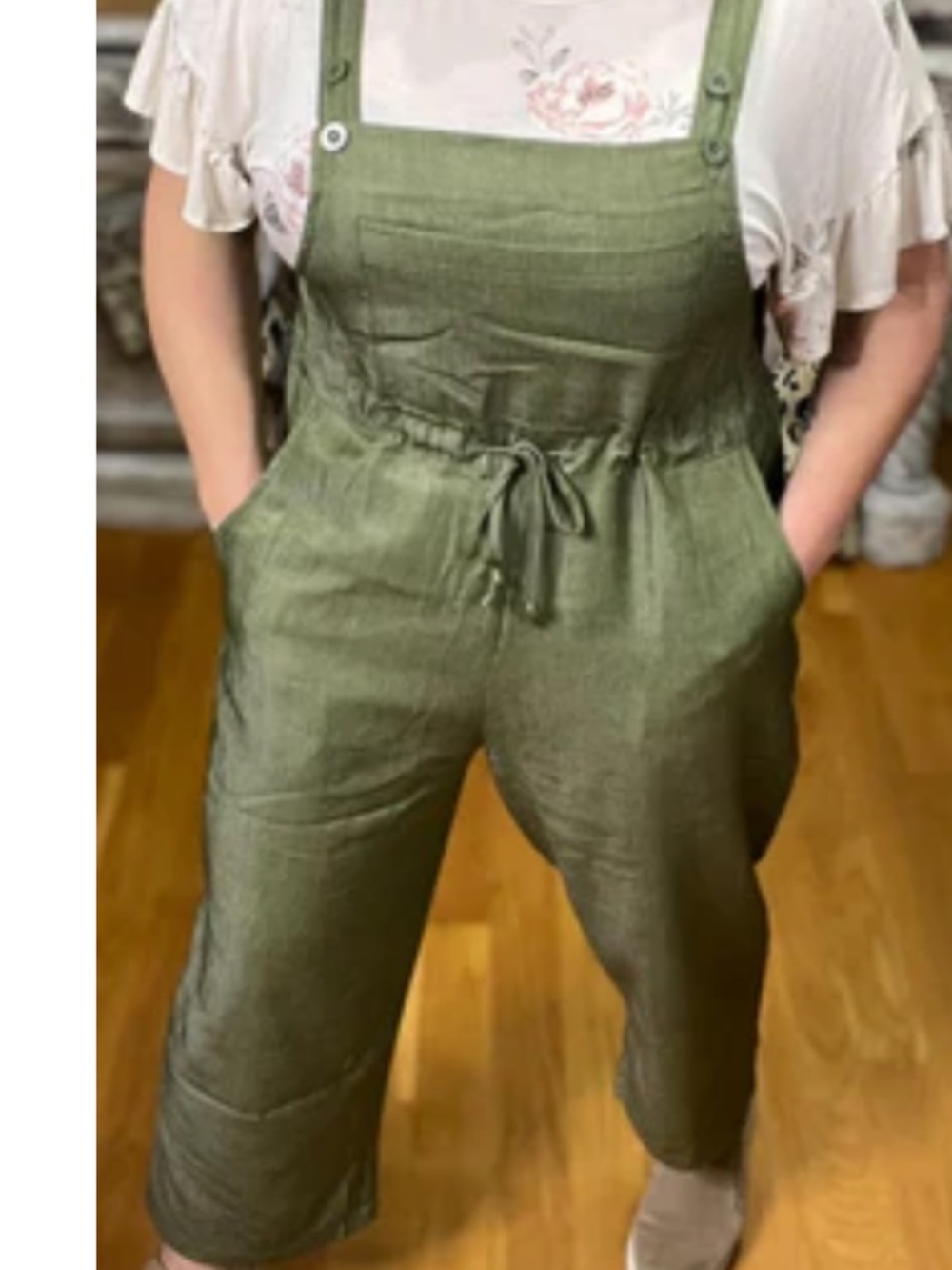 Lularoe Chambray Juliet Green Linen-Style Utility Jumpsuit